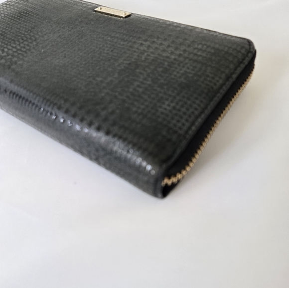 KATE SPADE Large Leather Wallet Black Grey Houndstooth Print Zip Around - Picture 6 of 16